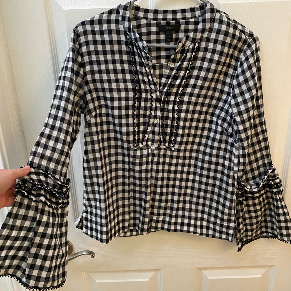 J Crew Black and White Gingham Top
